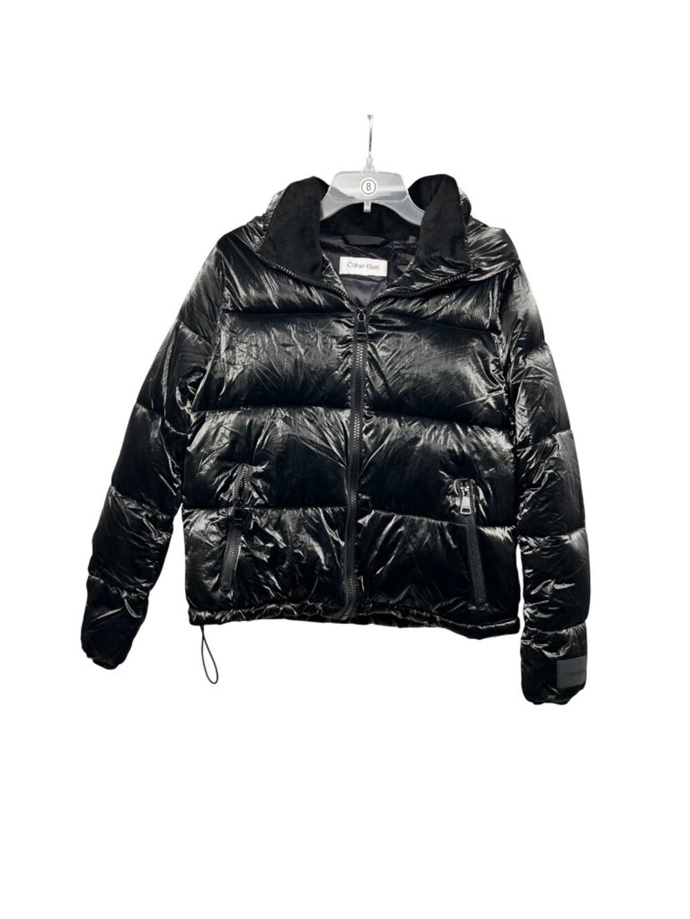 Calvin Klein Womens Nylon Quilted Puffer Coat Full Zip Black Pockets Size Small